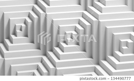 Monochrome abstract pattern featuring concentric, recessed squares. 3d render 134490777