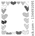 Doodle hearts Frame rectangle Valentine's Day. Vector graphic line black and white illustration. Silhouette sign for logo, print, comics, fashion, pop art, boards, design, stickers, decoration, 134491095