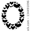 Black hearts Frame oval Valentine's Day. Vector graphic line black and white illustration. Silhouette sign for logo, print, comics, fashion, pop art, boards, design, stickers, decoration 134491096