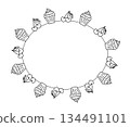 Cupcake with cherries Frame oval Valentine's Day. Vector graphic line black and white illustration. For poster, invitation, backdrop, ad, sale promotion, print for t-shirt 134491101