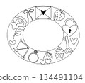 Frame oval Valentine's Day. Vector graphic line black and white illustration. For poster, invitation, backdrop, ad, sale promotion, print for t-shirt logo, web, package, sticker. 134491104