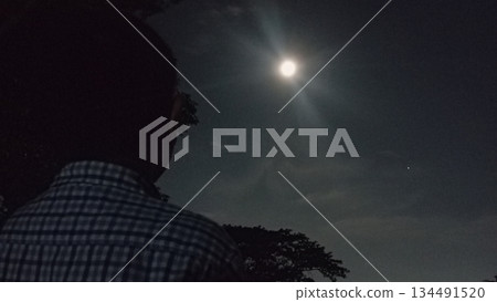 4k silhouette of child looking at full moon night sky 134491520