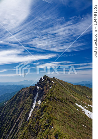 初夏時節，從一之倉山山脊眺望谷川山。 134491555