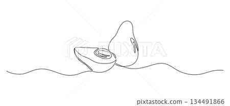 Avocado one line drawing, continuous single minimal outline illustration. Avocado one line drawing, continuous single minimal outline illustration. 134491866