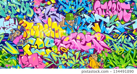Cool Seamless Colorful Modern Abstract Urban Style Hiphop Graffiti Street Art Vector Background Cool Seamless Colorful Modern Abstract Urban Style Hiphop Graffiti Street Art Vector Background 134491890