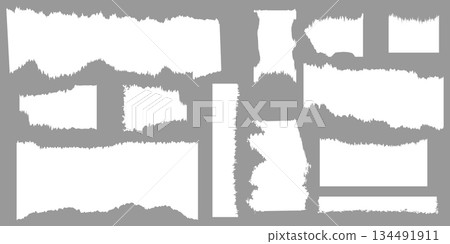 Ripped piece black papers torn blank pages jagged rectangle shapes. Torn pages with uneven texture. 134491911