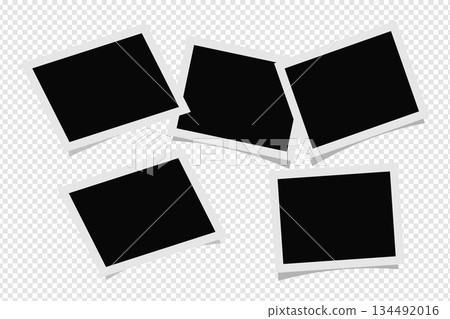 Realistic two black photo frames with shadow for paper design. Old paper blank photo frame. Realistic two black photo frames with shadow for paper design. Old paper blank photo frame. 134492016