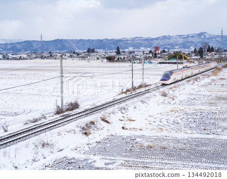 [Yamagata Line] Shinkansen Tsubasa train running through the winter countryside 134492018