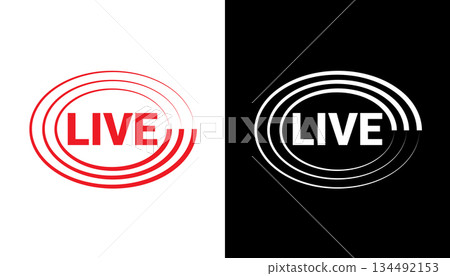 Live broadcast button. Livestream vlog sign. Live stream broadcast icons red and white. Live broadcast button. Livestream vlog sign. Live stream broadcast icons red and white. 134492153