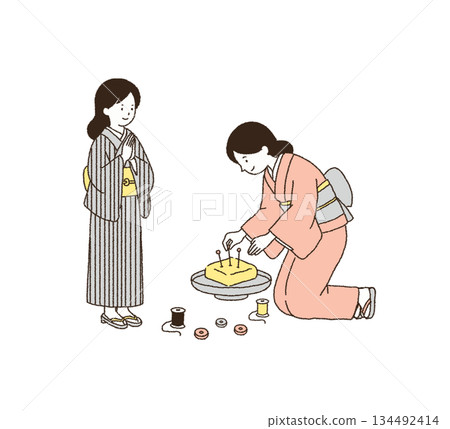 Women performing a needle memorial service 134492414