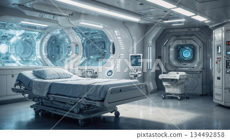 Empty futuristic medical bay with advanced technology Empty futuristic medical bay with advanced technology 134492858