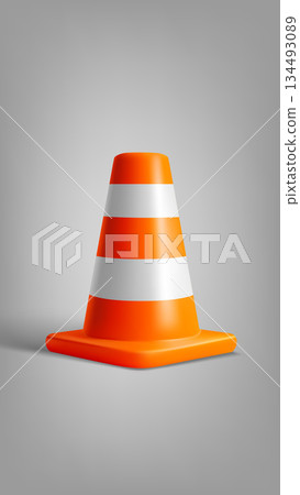 Orange Safety Road Parking Cone with white stripes. 3d vector illustration Orange Safety Road Parking Cone with white stripes. 3d vector illustration 134493089