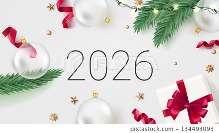New year illustration with traditional elements and 2026 number. 3d vector illustration New year illustration with traditional elements and 2026 number. 3d vector illustration 134493093