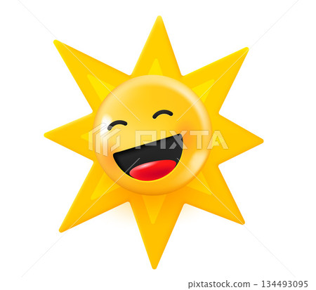 Emoticon with yellow rays. 3d vector illustration Emoticon with yellow rays. 3d vector illustration 134493095