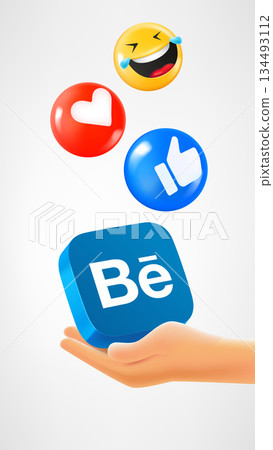 Man using application Behance and collecting reactions. Vector editorial illustration. TURKEY, FETHIYE, November 28, 2025 Man using application Behance and collecting reactions. Vector editorial illustration. TURKEY, FETHIYE, November 28, 2025 134493112