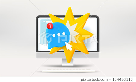 Speech cloud on modern monitor. Vector 3d editorial illustration 134493113