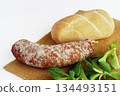 Sliced Italian salami, salami sausage, salami, sausage 134493151