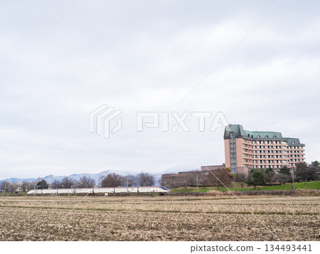 【山形線】特急「翼號」列車駛過冬日的鄉村 134493441