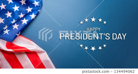 President's day. Black background with American flag. Website banner and greeting card design template. 134494062