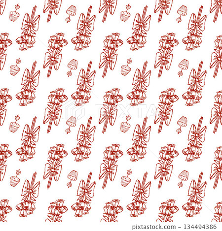 Whimsical pattern in red, design for card, parties and restaurants 134494386