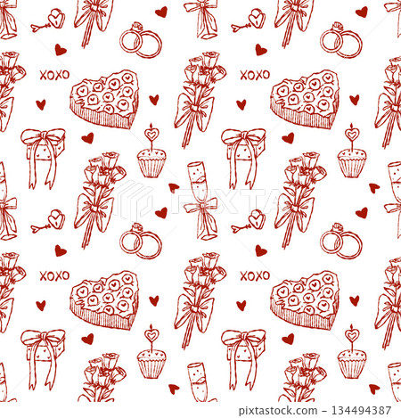 Whimsical pattern in pink, design for card, parties and restaurants 134494387
