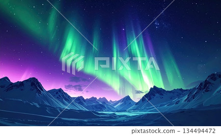 人工智慧影像:夜空中閃耀的極光 人工智慧影像:夜空中閃耀的極光 134494472