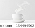 Coffee cup with steam in minimalist setting 134494502
