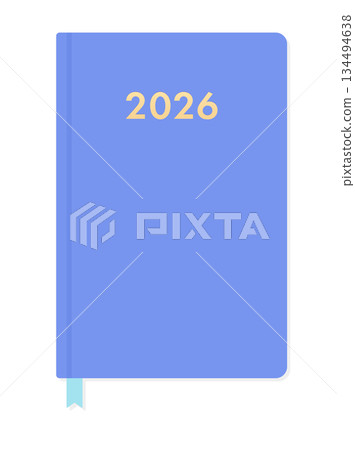 2026 年藍色封面計畫本或日記本插圖 - 簡潔的圖片素材，可用於日程安排、目標設定和年度計劃。 134494638
