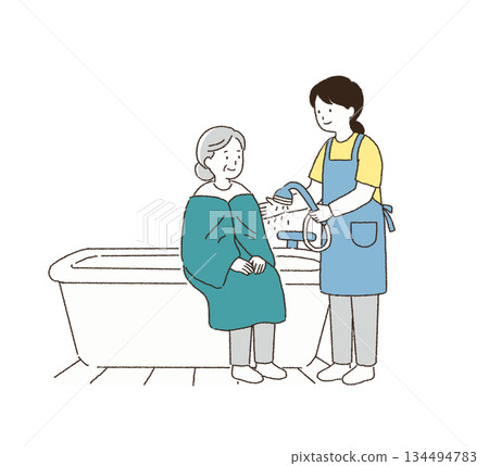 Caregiver assisting with bathing Caregiver assisting with bathing 134494783