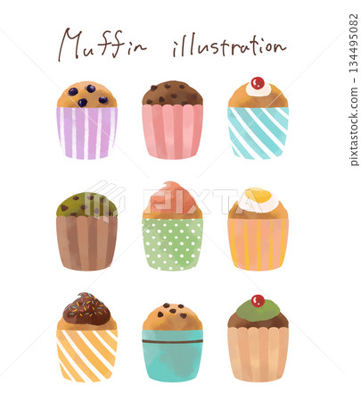 Colorful muffin illustration set Colorful muffin illustration set 134495082