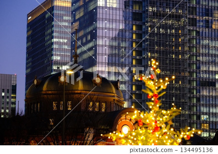 東京站丸之內地區冬季燈光秀美輪美奐。 134495136