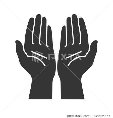 Silhouette icon of two hands scooping water 134495463