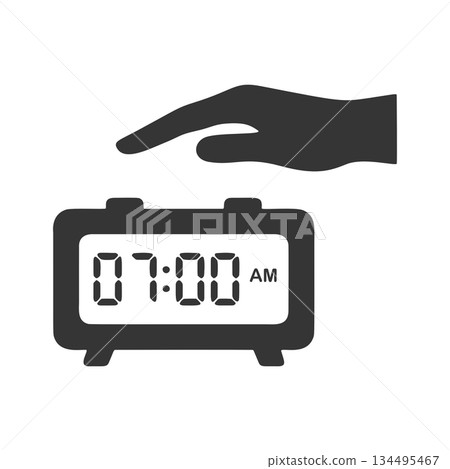 Hand silhouette icon stopping a digital clock Hand silhouette icon stopping a digital clock 134495467