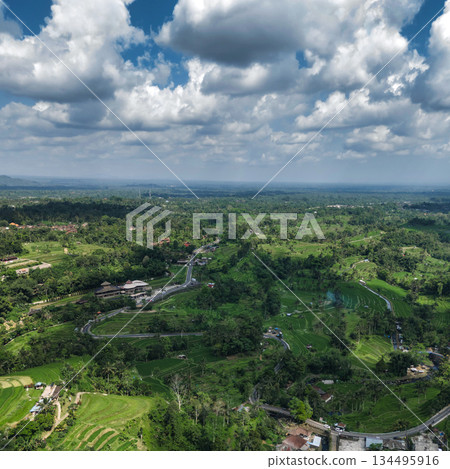 Unmanned Aerial Vehicle Captures Green Hills And Irrigation Systems Clearly 134495916