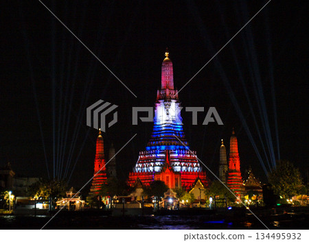 Wat Arun illuminated with the Thai flag Wat Arun illuminated with the Thai flag 134495932