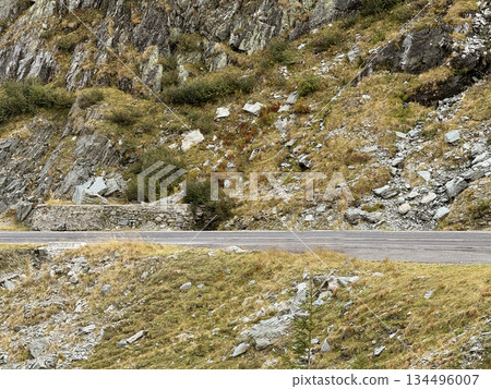 stretch of Transfagarasan highway DN7C about 2000 meters above sea level. Fagaras mountains, Romania. stretch of Transfagarasan highway DN7C about 2000 meters above sea level. Fagaras mountains, Romania. 134496007