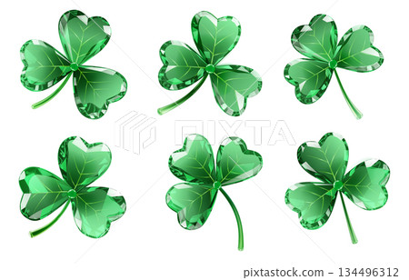 Green shamrocks with jewel-like appearance. 134496312