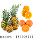 Tropical Fruit Composition with Pineapples, Oranges, and Tangerines 134496414