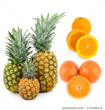 Tropical Fruit Composition with Pineapples, Oranges, and Tangerines Tropical Fruit Composition with Pineapples, Oranges, and Tangerines 134496414