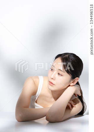 A lady with a cheeks stick A lady with a cheeks stick 134496518