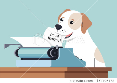 Minimalist Vector Illustration of Dog Typing on Typewriter Minimalist Vector Illustration of Dog Typing on Typewriter 134496578