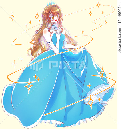 身穿藍色洋裝的公主，夢幻般的畫面，閃閃發光。 134496614