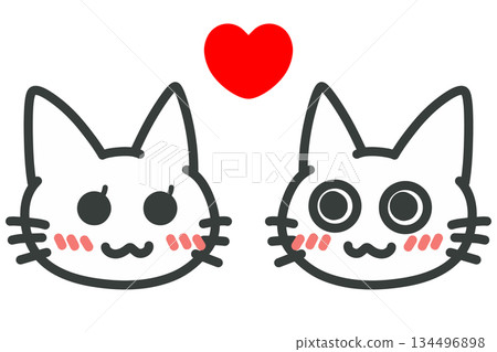 兩隻友善的白貓和一顆紅心的可愛插圖 134496898