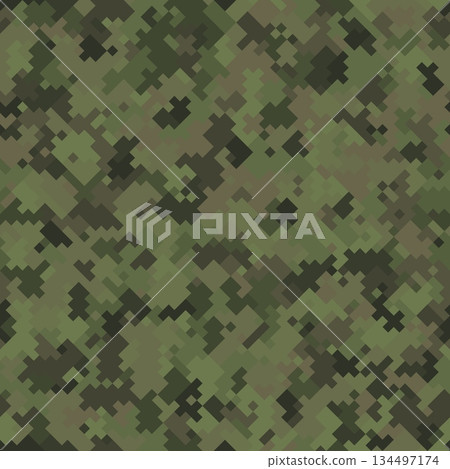 Seamless pattern. Two-layer pixel camo for the jungle. Swamp and green shades Seamless pattern. Two-layer pixel camo for the jungle. Swamp and green shades 134497174
