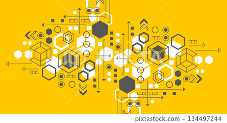 Background of geometric shapes. Abstract banner for design. Technology background. Vector illustration . Background of geometric shapes. Abstract banner for design. Technology background. Vector illustration . 134497244
