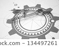 Gear drawing. Engineering industrial background. Technology banner. 134497261