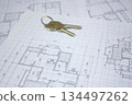 Keys to the apartment. Architectural plan of the house. Construction of a house. 134497262