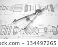Engineering industrial background. Technical drawing .Technology banner. 134497265