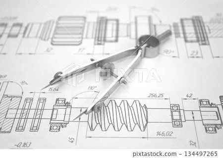Engineering industrial background. Technical drawing .Technology banner. Engineering industrial background. Technical drawing .Technology banner. 134497265