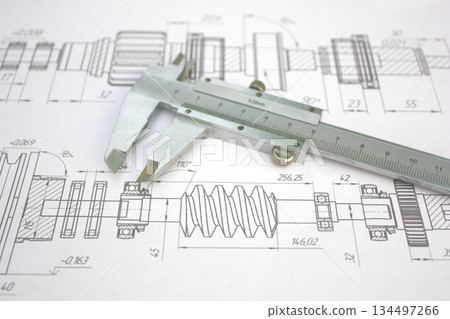 Mechanics engineering industry . New technologies. Paper drawing. Mechanics engineering industry . New technologies. Paper drawing. 134497266